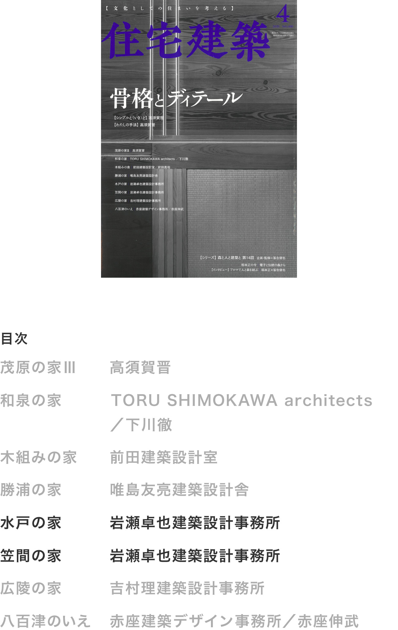 住宅建築480号 2020年4月「骨格とディティール」掲載